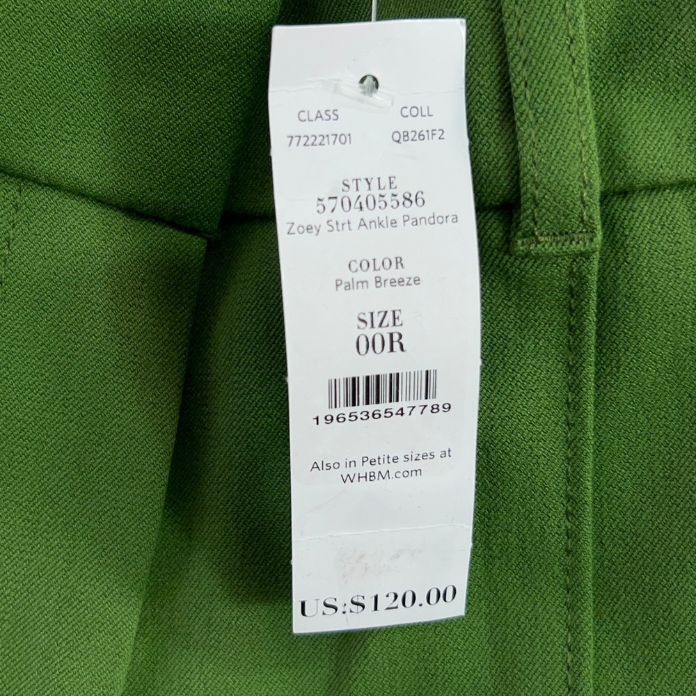 WHBM Women 00R Green Zoey Straight Ankle Pandora Pants NWT - Picture 2 of 9